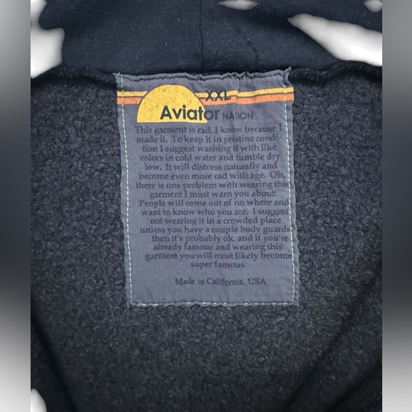 AVIATOR NATION Unisex Navy Blue with White Bolt Zip up Hoodie - Size XXL - Picture 8 of 9